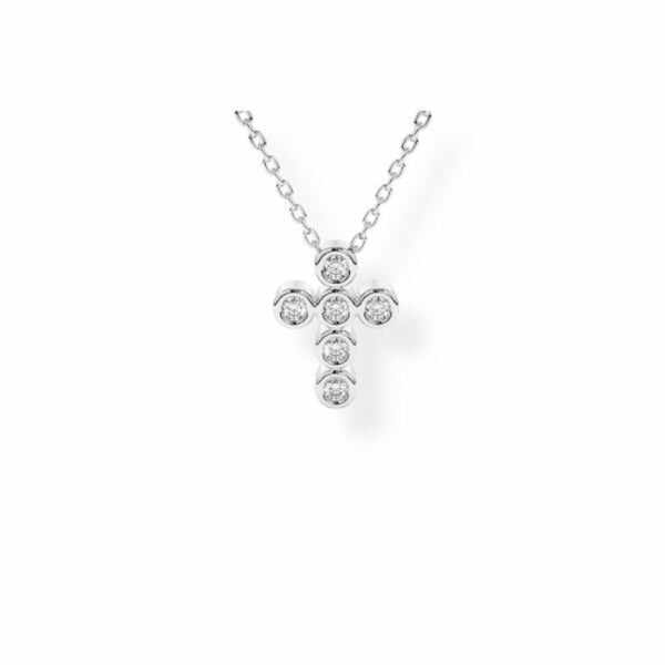 14K Solid Gold Bezel Cross Diamond Necklace - Triple C Diamond's