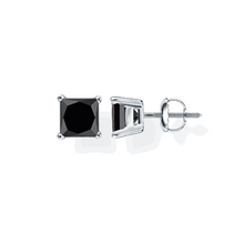 14K Solid Gold Black Princess Cut Diamond Earring Stud Triple C Diamond's White Gold 1.00 