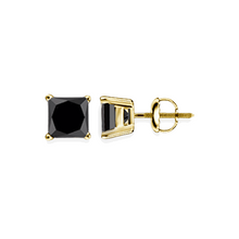 14K Solid Gold Black Princess Cut Diamond Earring Stud Triple C Diamond's Yellow Gold 1.00 