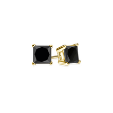 14K Solid Gold Black Princess Cut Diamond Earring Stud Triple C Diamond's 