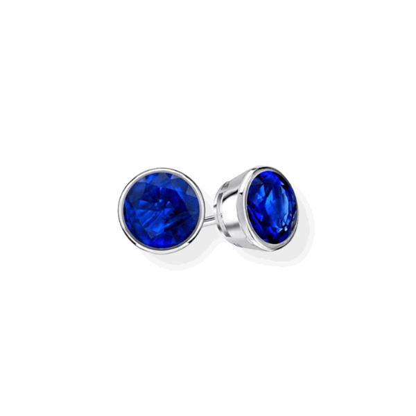 14K Solid Gold Blue Saffire Bezel Earrings Stud Triple C Diamond's White Gold 