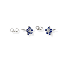 14K Solid Gold Blue Saffire Small Flower Earrings Stud Triple C Diamond's White Gold 