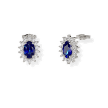 14K Solid Gold Blue Sapphire Halo Style Diamond Earrings - Triple C Diamond's