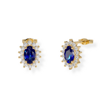 14K Solid Gold Blue Sapphire Halo Style Diamond Earrings - Triple C Diamond's