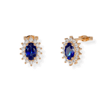 14K Solid Gold Blue Sapphire Halo Style Diamond Earrings - Triple C Diamond's