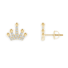 14K Solid Gold Crown Unique Design Diamond Earrings - Triple C Diamond's