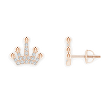14K Solid Gold Crown Unique Design Diamond Earrings - Triple C Diamond's