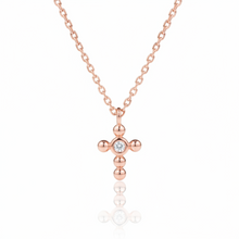 14K Solid Gold Dainty Cross Bezel Setting Diamond Necklace