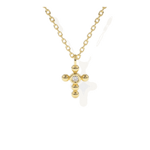 14K Solid Gold Dainty Cross Bezel Setting Diamond Necklace - Triple C Diamond's