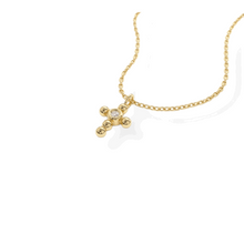 14K Solid Gold Dainty Cross Bezel Setting Diamond Necklace - Triple C Diamond's