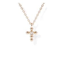 14K Solid Gold Dainty Cross Bezel Setting Diamond Necklace - Triple C Diamond's