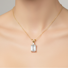 14K Solid Gold Emerald Cut Solitaire Diamond Pendant - IGI Certified