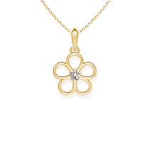 14K Solid Gold Flower Single Diamond Necklace - Triple C Diamond's