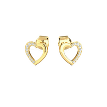 14K Solid Gold Half Heart Design Diamond Earrings - Triple C Diamond's