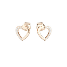 14K Solid Gold Half Heart Design Diamond Earrings - Triple C Diamond's