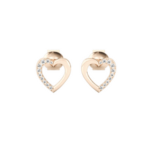 14K Solid Gold Half Heart Design Diamond Earrings - Triple C Diamond's
