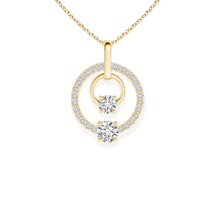 14K Solid Gold Hanging Tow Circle Diamond Necklace - Triple C Diamond's
