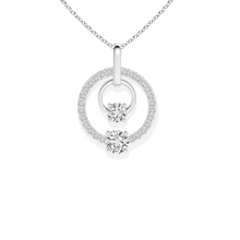 14K Solid Gold Hanging Tow Circle Diamond Necklace - Triple C Diamond's