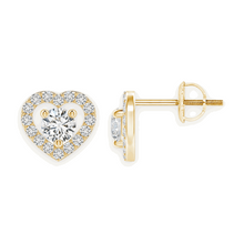 14K Solid Gold Heart Halo Diamond Earrings - Triple C Diamond's