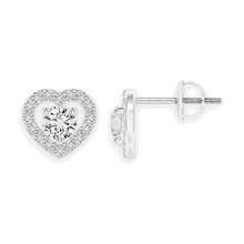 14K Solid Gold Heart Halo Diamond Earrings - Triple C Diamond's
