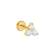 14K Solid Gold Natural Diamond Trio Piercing Flat Back Stud - Triple C Diamond's
