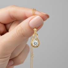 14K Solid Gold Petite Love knot Solitaire Diamond Pendant IGI Certified