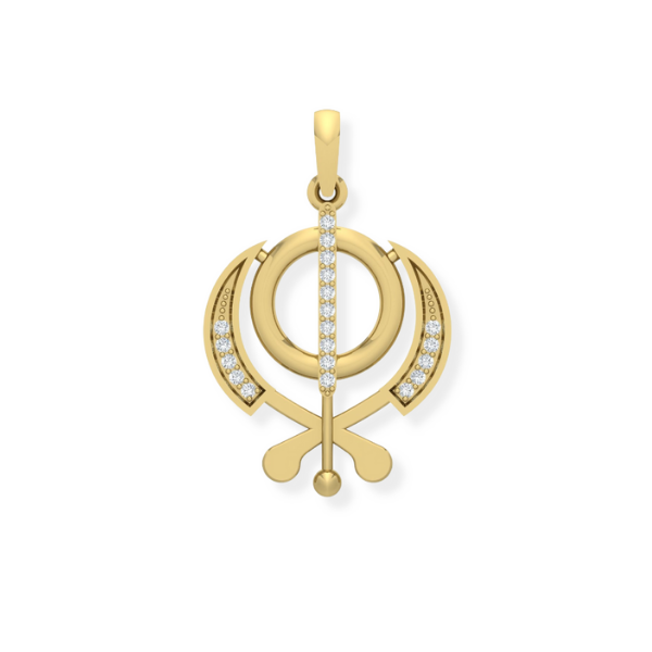 14K Solid Gold Religious Khanda Diamond Pendant - Triple C Diamond's