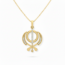 14K Solid Gold Religious Khanda Diamond Pendant