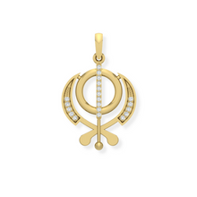 14K Solid Gold Religious Khanda Diamond Pendant Triple C Diamond s