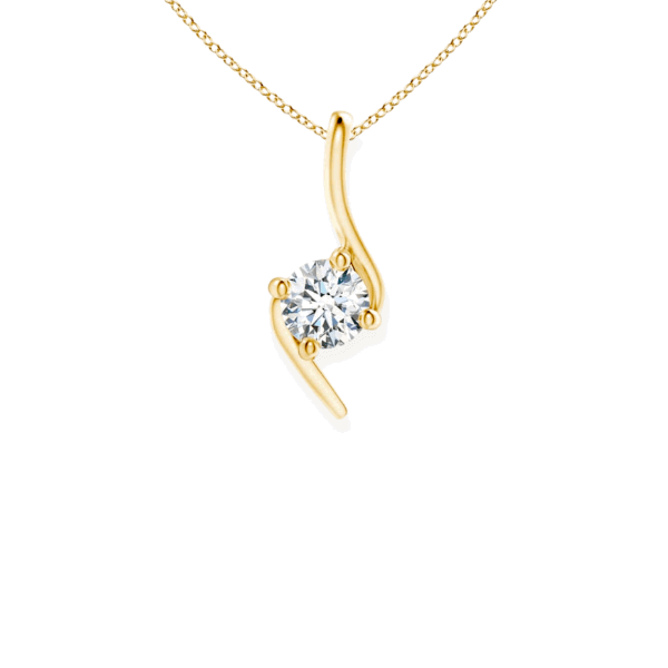 14K Solid Gold Round Brilliant Cut Twist Solitaire Diamond Pendant - Triple C Diamond's