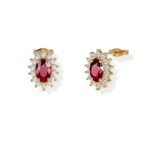 14K Solid Gold Ruby Halo Style Diamond Earrings - Triple C Diamond's