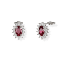 14K Solid Gold Ruby Halo Style Diamond Earrings - Triple C Diamond's
