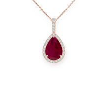 14K Solid Gold Ruby Halo Style Pear Diamond Necklace - Triple C Diamond's
