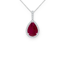 14K Solid Gold Ruby Halo Style Pear Diamond Necklace - Triple C Diamond's