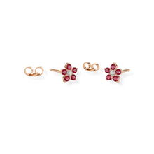 14K Solid Gold Ruby Small Flower Earrings Stud - Triple C Diamond's