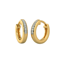 14K Solid Gold Small Diamond Earrings Hoop - Triple C Diamond's