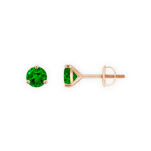 14K Solid Gold Solitaire 3 Prong Round Emerald Green Earrings Stud - Triple C Diamond's