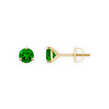 14K Solid Gold Solitaire 3 Prong Round Emerald Green Earrings Stud - Triple C Diamond's