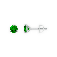 14K Solid Gold Solitaire 3 Prong Round Emerald Green Earrings Stud - Triple C Diamond's