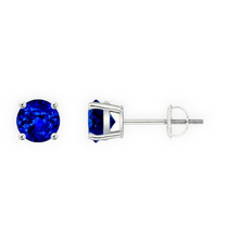 14K Solid Gold Solitaire Basket Round Blue Sapphire Earring Stud - Triple C Diamond's
