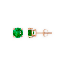 14K Solid Gold Solitaire Basket Round Emerald Green Earring Stud - Triple C Diamond's
