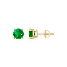 14K Solid Gold Solitaire Basket Round Emerald Green Earring Stud - Triple C Diamond's