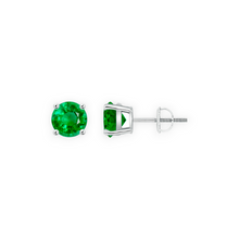 14K Solid Gold Solitaire Basket Round Emerald Green Earring Stud - Triple C Diamond's