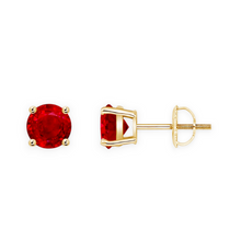 14K Solid Gold Solitaire Basket Round Ruby Earring Stud - Triple C Diamond's