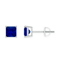 14K Solid Gold Solitaire Blue Sapphire Princess Earrings Stud - Triple C Diamond's
