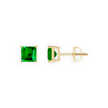 14K Solid Gold Solitaire Emerald Green Princess Earrings Stud - Triple C Diamond's