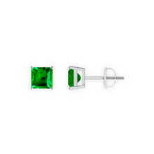 14K Solid Gold Solitaire Emerald Green Princess Earrings Stud - Triple C Diamond's