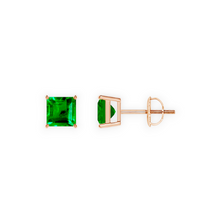 14K Solid Gold Solitaire Emerald Green Princess Earrings Stud - Triple C Diamond's