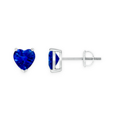 14K Solid Gold Solitaire Heart Blue Saffire Earrings Stud - Triple C Diamond's