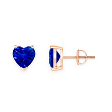 14K Solid Gold Solitaire Heart Blue Saffire Earrings Stud - Triple C Diamond's
